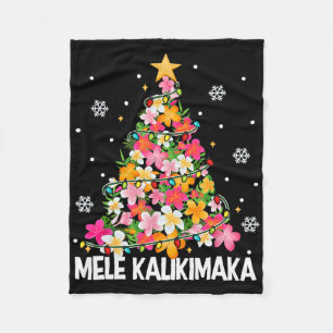 Hawaiian Floral Christmas Tree Mele Kalikimaka Tro Fleece Blanket