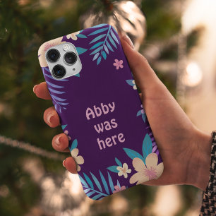 Hawaiian Floral Design on Purple iPhone 16 Case