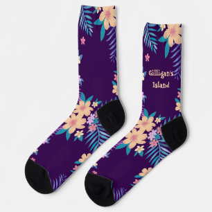Hawaiian Floral Design on Purple Socks