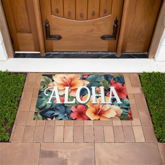 Hawaiian Floral Doormat - Aloha Welcome Door Mat (Outdoor)