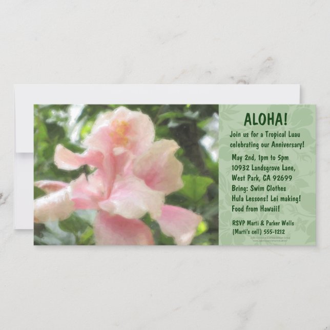 Hawaiian Floral Luau Invitations (Front)