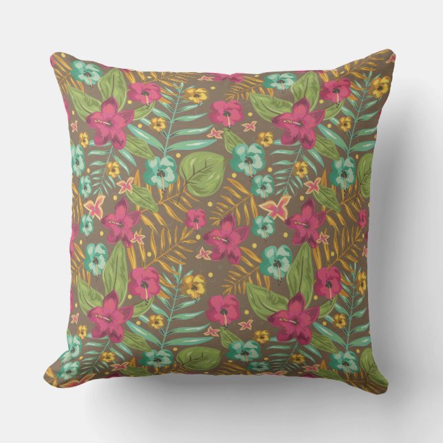 "Hawaiian Floral Outdoor Pillow" Outdoor Cushion (Front)
