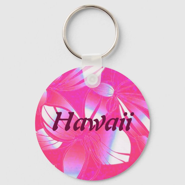 Hawaiian Floral Print Pink Keychain (Front)
