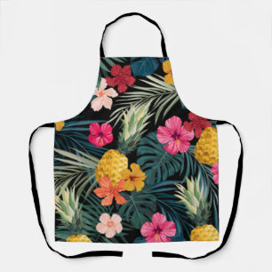 Hawaiian Flower Print Cotton Kitchen Apron