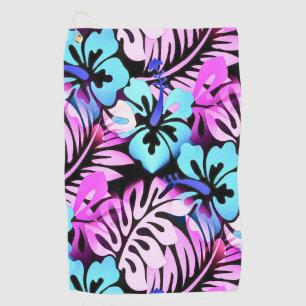 Hawaiian Flowered Pattern Tropical Pink Aqua Blue  Golf Towel