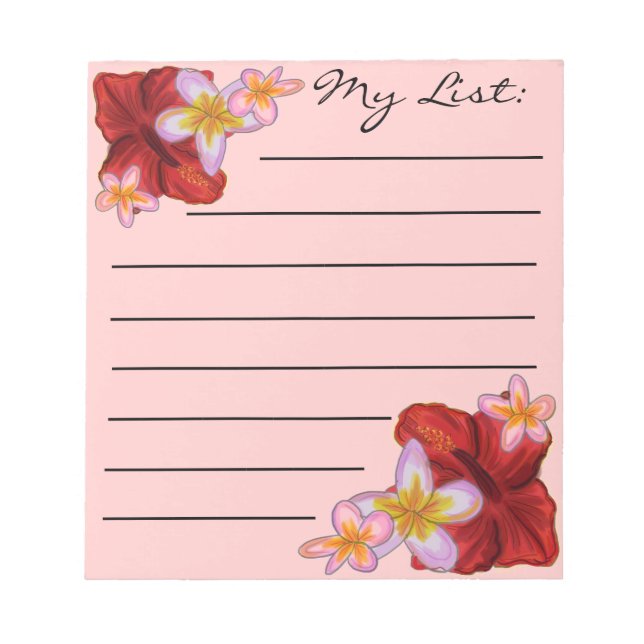 Hawaiian flowers artistic list notepad (Front)