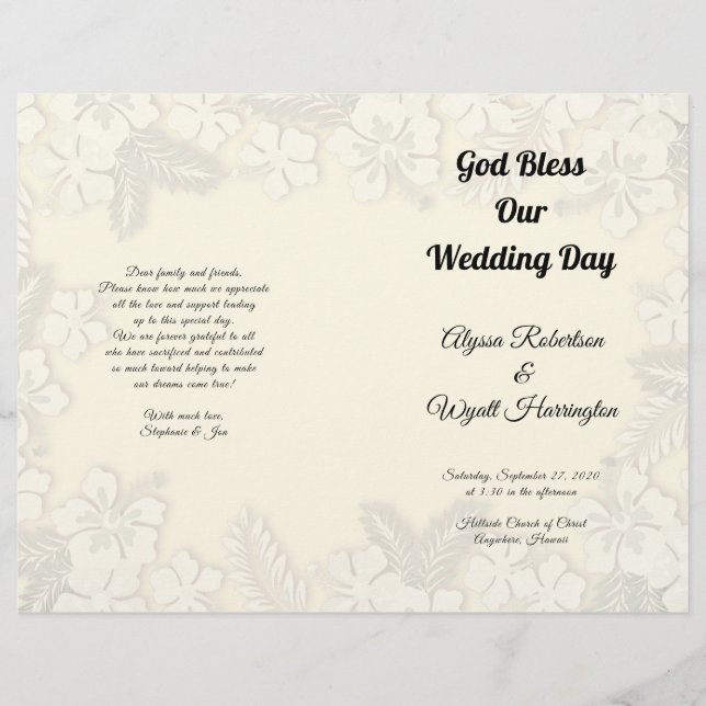 Hawaiian Flowers Big Wedding Ceremony Program (Front)