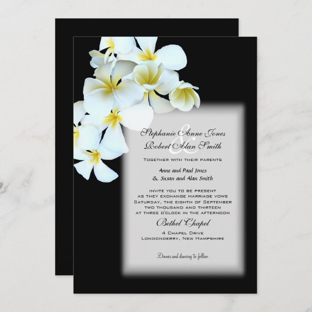 Hawaiian Flowers Custom Black Wedding Invite (Front/Back)