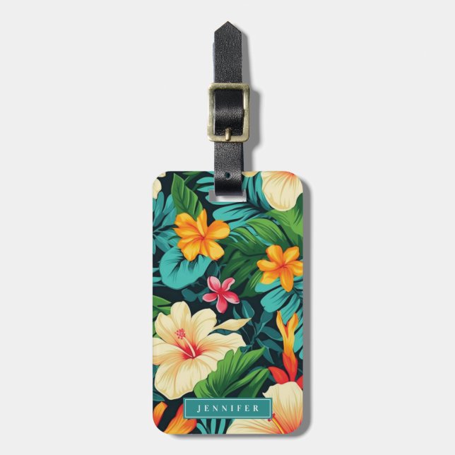 Hawaiian Flowers Luggage Tags (Front Vertical)