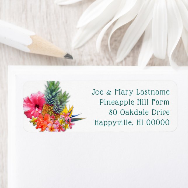 Hawaiian Flowers Pineapple Return Address Labels (Insitu)