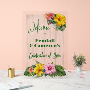 Hawaiian Flowers Wedding Welcome Acrylic Sign