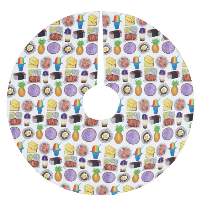 Hawaiian Foods Loco Moco Ahi Tuna Poké Musubi Brushed Polyester Tree Skirt (Front)