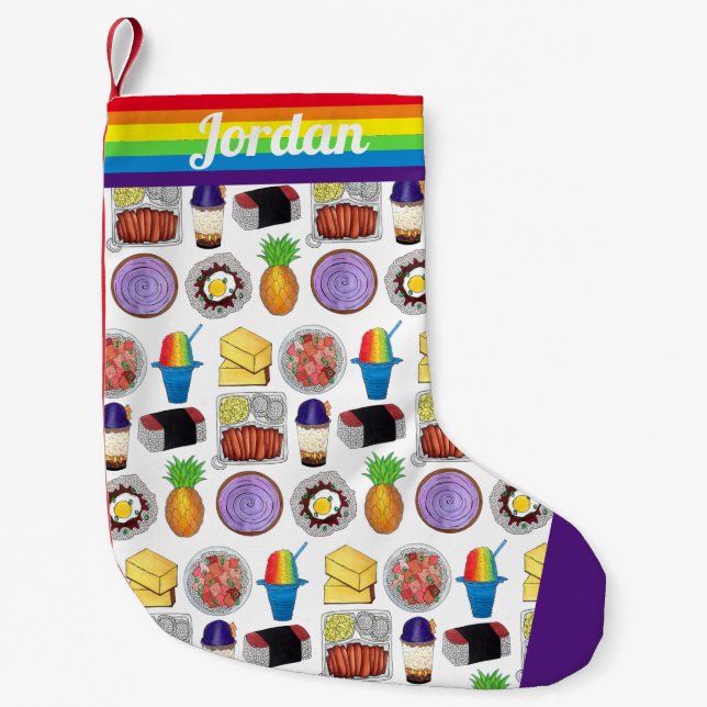 Hawaiian Foods Loco Moco Ahi Tuna Poké Musubi Small Christmas Stocking (Front)