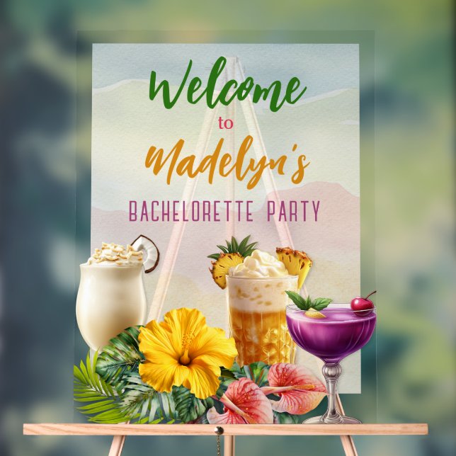 Hawaiian Frangipani Flowers Bridal Shower Welcome Acrylic Sign (Neutral)