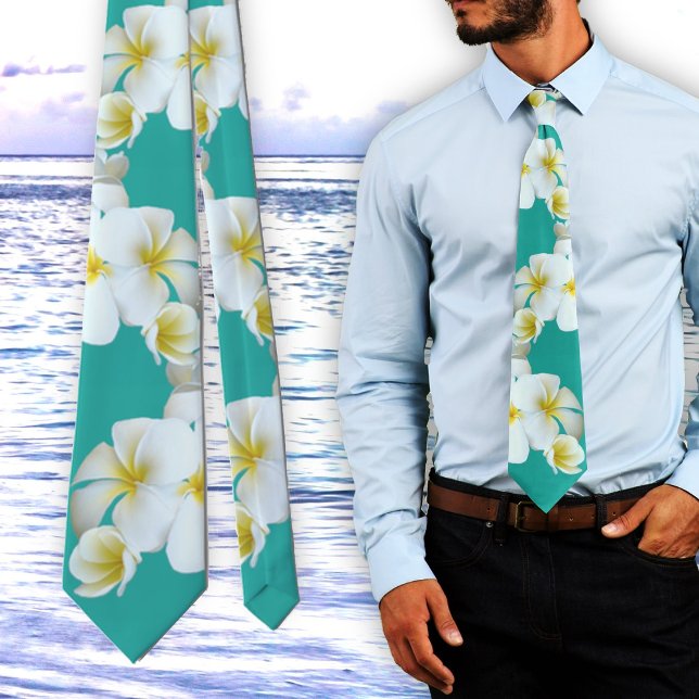 Hawaiian Frangipani Turquoise Tie (Creator Uploaded)