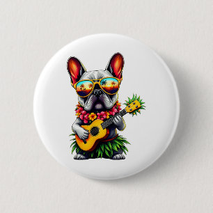 Hawaiian French Bulldog & Pineapple Ukulele Su 6 Cm Round Badge