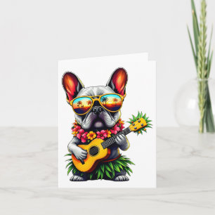 Hawaiian French Bulldog &amp; Pineapple Ukulele Su Card