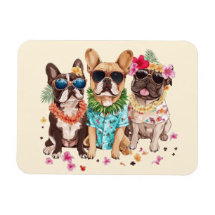 Hawaiian French Bulldogs Flower Lei Magnet