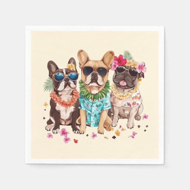 Hawaiian French Bulldogs Flower Lei Napkin (Front)