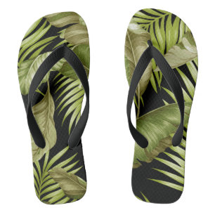 Hawaiian Garden Tropical Leaves green black Jandals