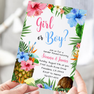Hawaiian Gender Reveal, Aloha, Tropical Luau Invitation
