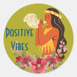 Hawaiian Girl blowing Conch Shell Personalised Classic Round Sticker