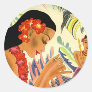 Hawaiian Girl Classic Round Sticker