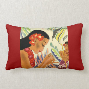 Hawaiian Girl Vintage Poster Lumbar Cushion