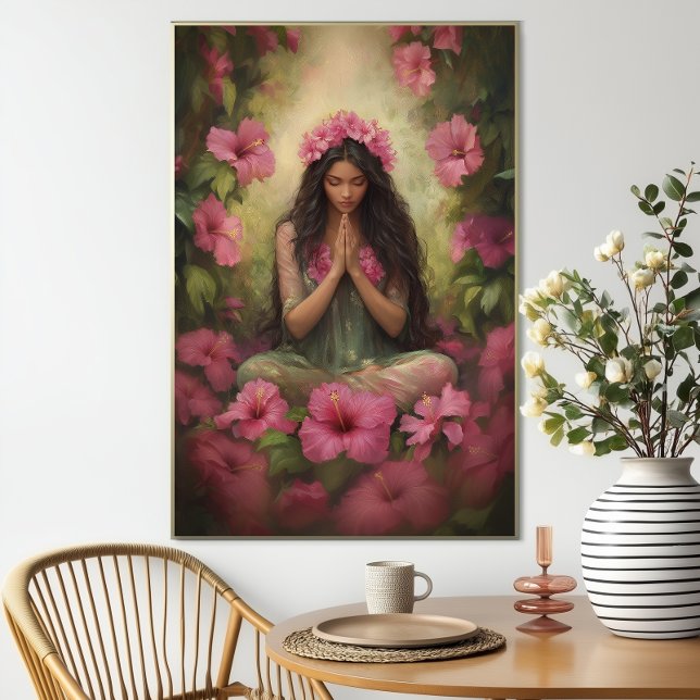 Hawaiian Goddess Laka Pink Hibiscus Forest Art Poster (Creator Uploaded)