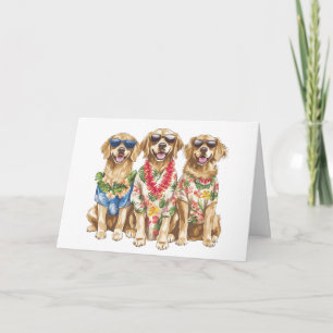 Hawaiian Golden Retriever Dogs Flower Lei Card