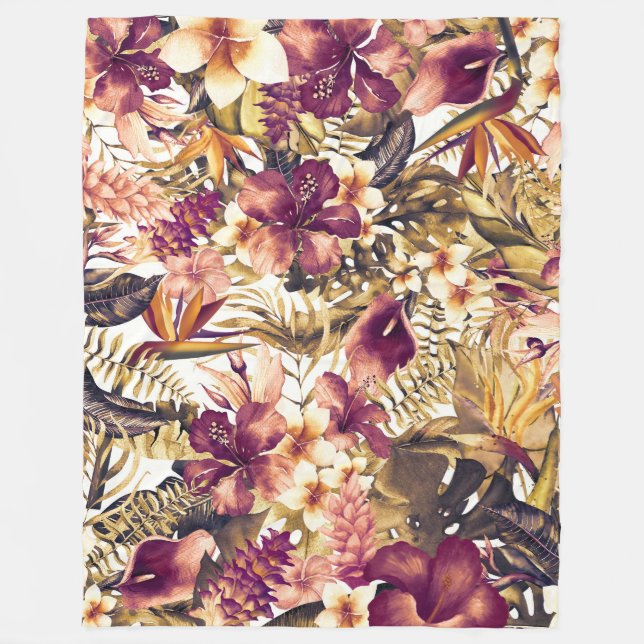Hawaiian Golden Tropics Elegant Vintage Modern Fleece Blanket (Front)