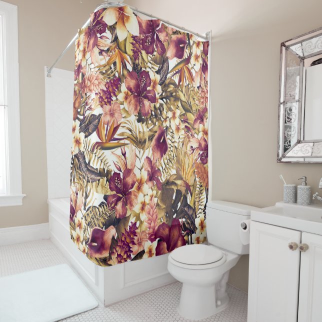 Hawaiian Golden Tropics Elegant Vintage Modern Shower Curtain (In Situ)
