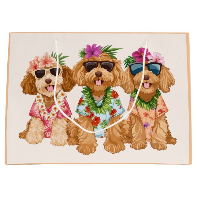 Hawaiian Goldendoodle Dogs Flower Lei Large Gift Bag (Front)