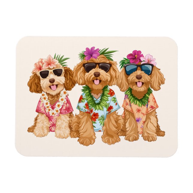 Hawaiian Goldendoodle Dogs Flower Lei Magnet (Horizontal)