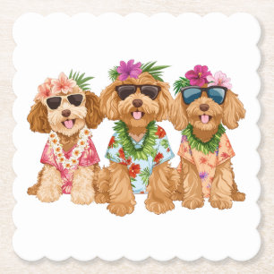 Hawaiian Goldendoodle Dogs Flower Lei Paper Coaster