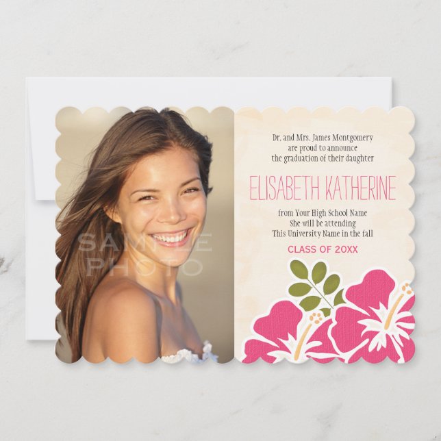 Hawaiian Graduation Announcements Invitations Pink (Front)