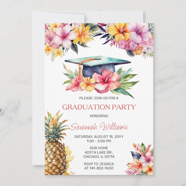 Hawaiian Graduation Party Birthday Invitation (Front)