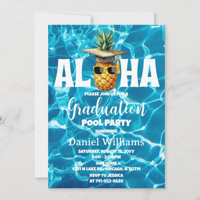 Hawaiian Graduation Pool Party Birthday Invitation (Front)