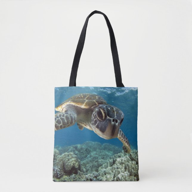 Hawaiian Green Sea Turtle Tote Bag (Front)