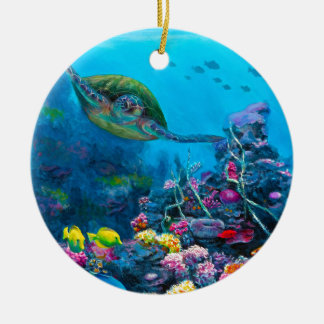 Hawaiian Green Sea Turtle Tropical Fish Reef Ceramic Tree Decoration