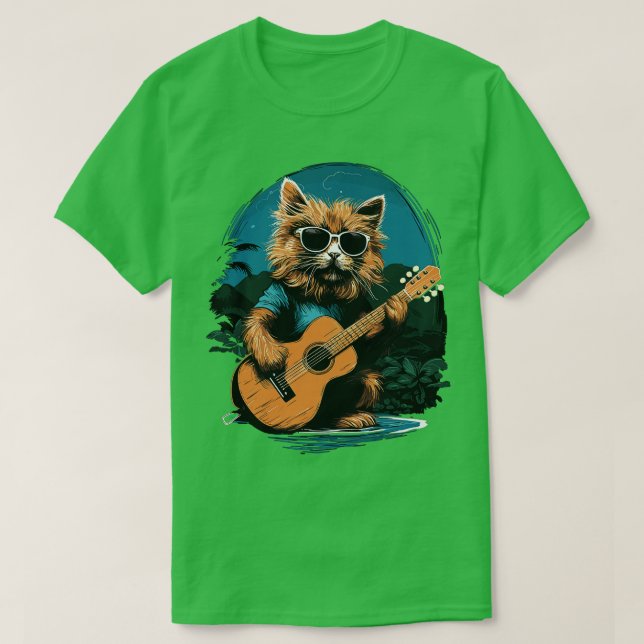 Hawaiian Guitar Music Concert Festival Funny Cat H T-Shirt (Design Front)