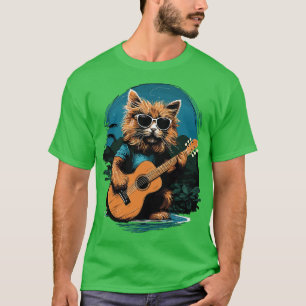 Hawaiian Guitar Music Concert Festival Funny Cat H T-Shirt