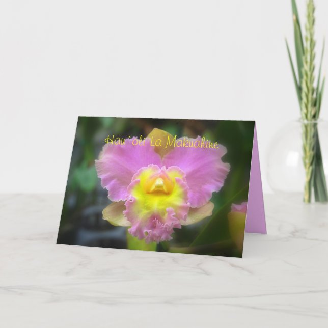 Hawaiian Happy Mother's Day Pink Cattleya Orchid C Card (Front)