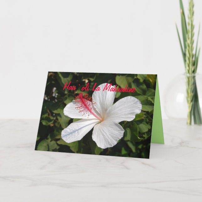 Hawaiian Happy Mother's Day White Hibiscus Card (Front)