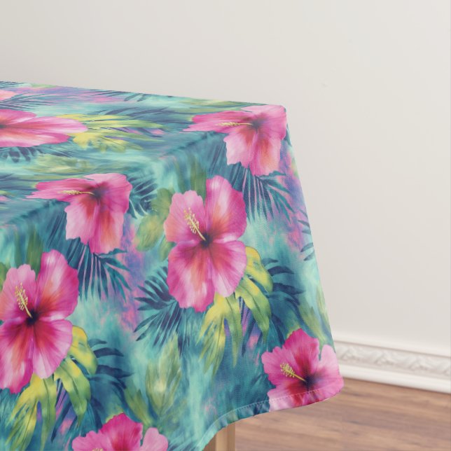 Hawaiian Hibiscus And Ferns Rainforest  Tablecloth (In Situ)