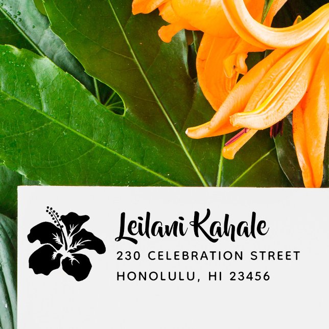 Hawaiian Hibiscus Custom Name & Return Address Rubber Stamp (Creator Uploaded)