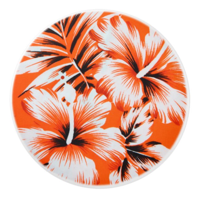 Hawaiian Hibiscus Flower Background Ceramic Knob (Front)
