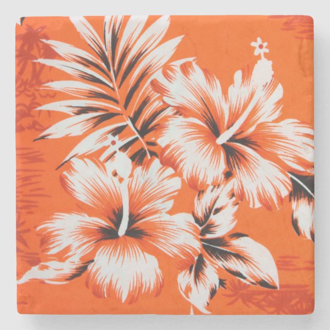 Hawaiian Hibiscus Flower Background Stone Coaster (Front)