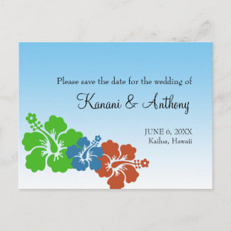 Hawaiian hibiscus flower earth green save the date announcement postcard