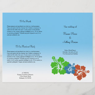Hawaiian hibiscus flower earthy wedding program